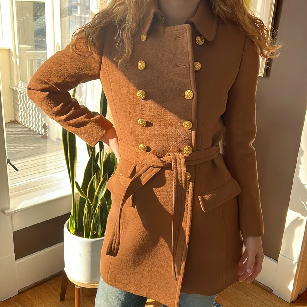 J. crew double breasted camel coat size 8